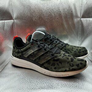 Size 13 Adidas Olive Green Leopard Print Mens Lace-Up Comfort Running Shoes